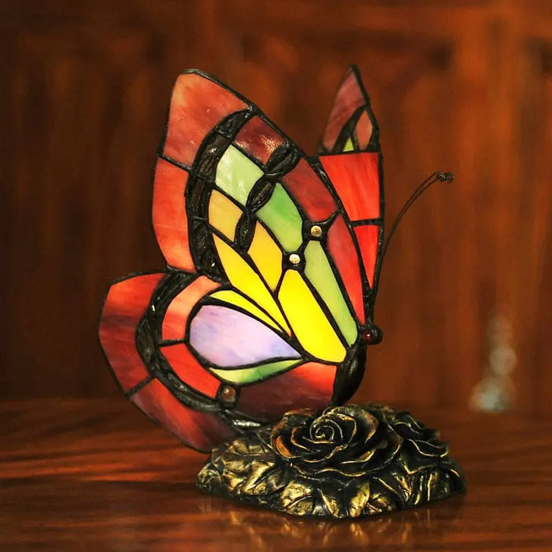 Lampe de Table Victorienne en Résine Florale avec Papillon - Rynova