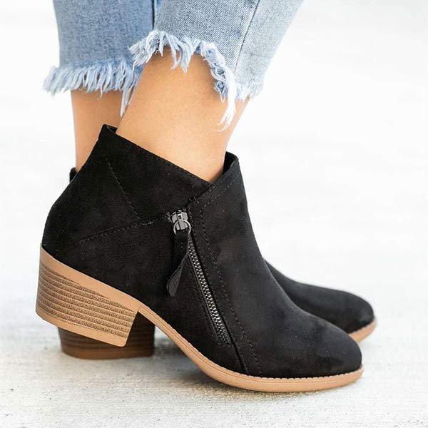 Élégance Suprême - Bottes Mi-mollet en Daim Confortable avec Fermeture Éclair et Petit Talon - Rynova
