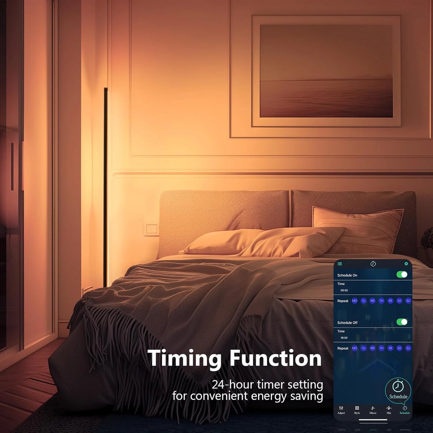 LumiAmbiance - Lampadaire LED RGB avec Sync Musique et 16 Millions de Couleurs