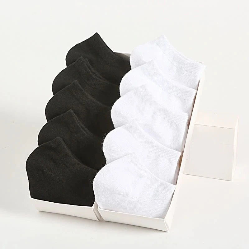 Chaussettes Bateau Unisexes - Lot de 10 Paires, Couleur Unie, Légères, Respirantes, Anti-Odeur et Absorbantes de Transpiration - Rynova