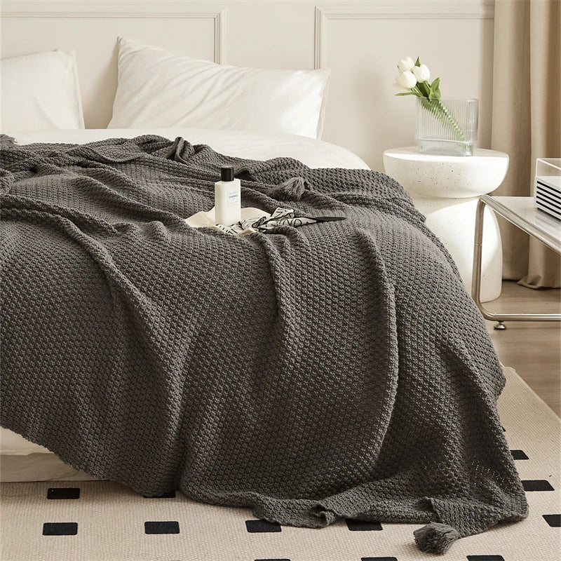 TricotNord - Plaid Tricoté en Acrylique avec Franges Élégantes - Rynova
