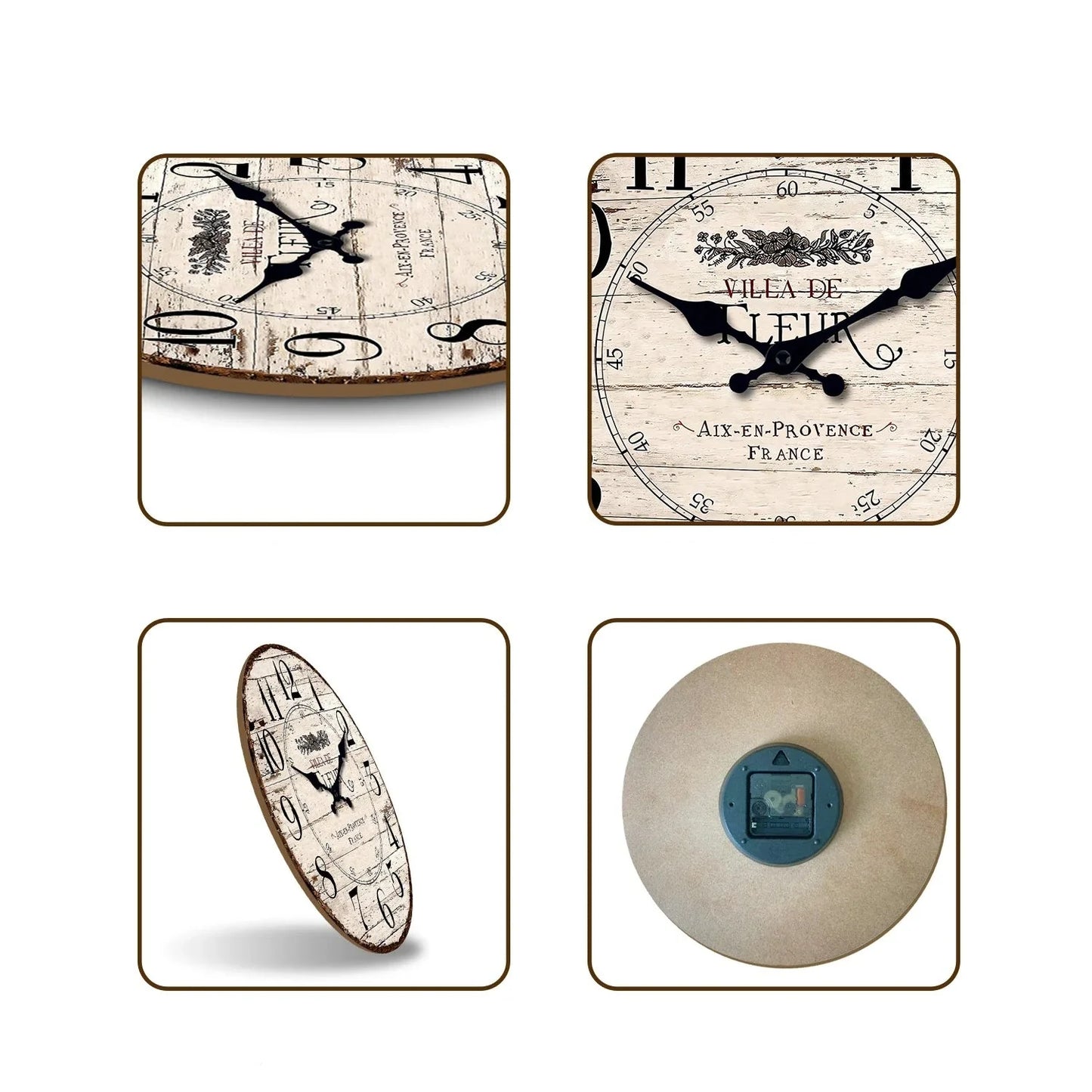 Horloge Murale Silencieuse CharmRustic – Finition Vintage en Bois, Sans Tic-Tac - Rynova