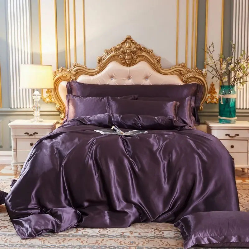SatinLuxe - Ensemble de Literie en Satin de Soie (4 Pièces) - Housse de Couette, 2 Taies d’Oreiller et Drap - Rynova