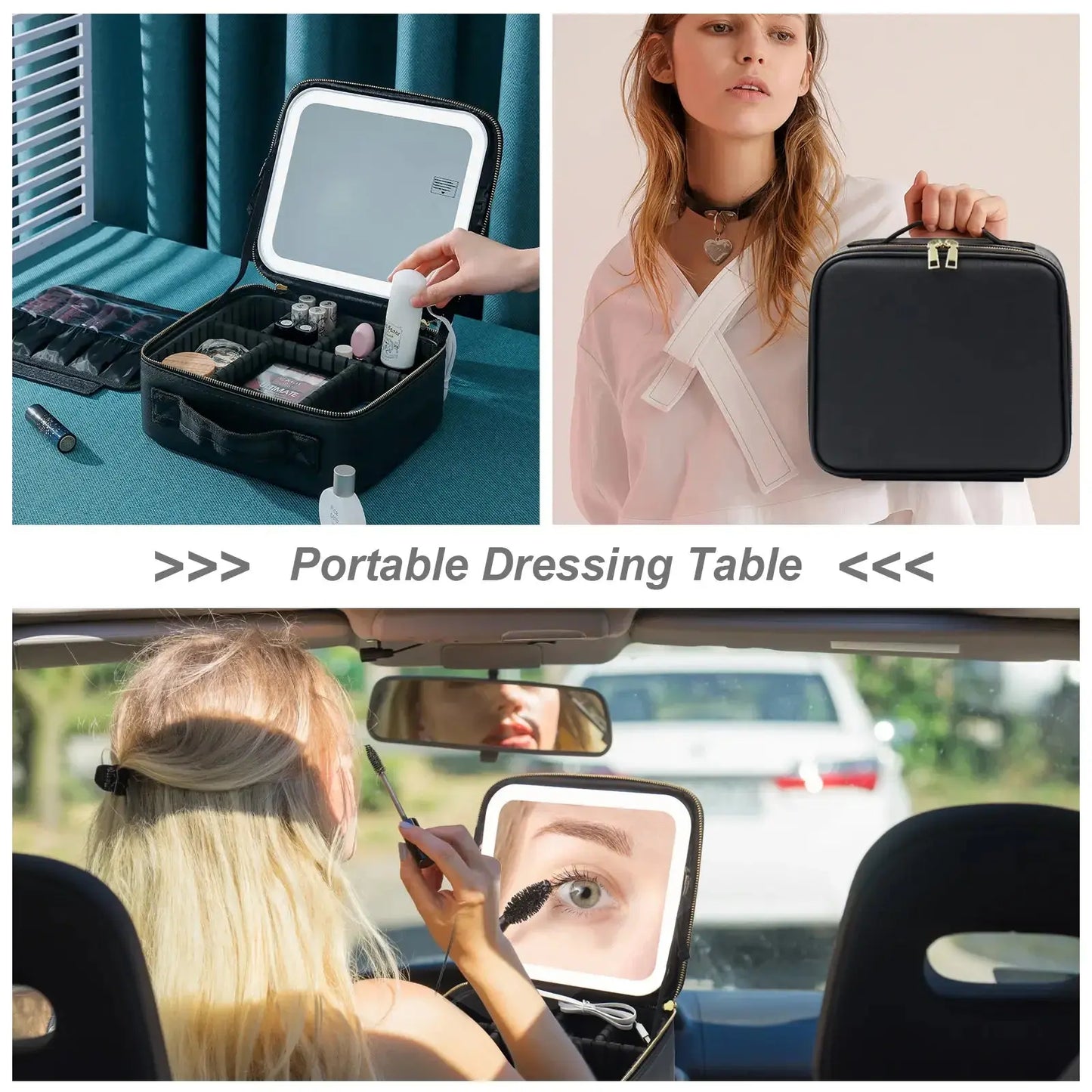 BeautiLux - Trousse de Maquillage de Voyage avec Miroir LED - Rynova