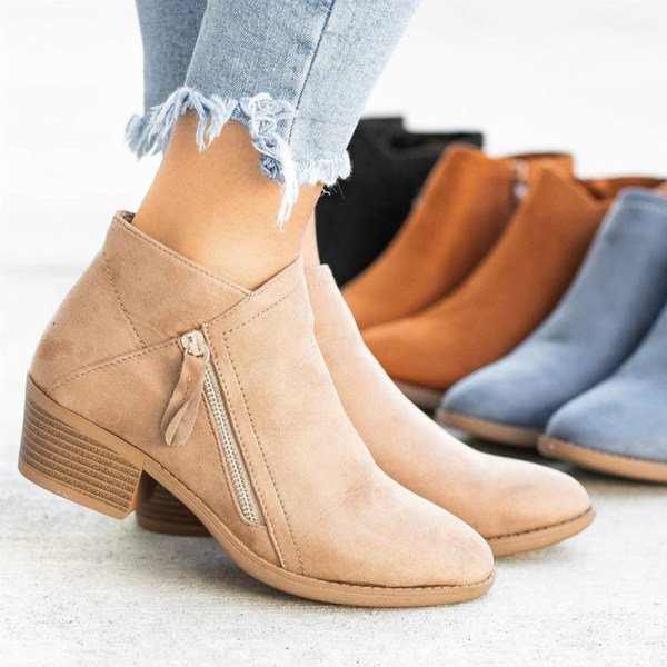 Élégance Suprême - Bottes Mi-mollet en Daim Confortable avec Fermeture Éclair et Petit Talon - Rynova