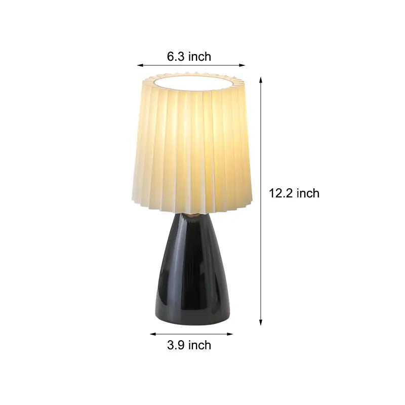 LumiAura - Lampe de table plissée en tissu de 30 cm avec base en verre et USB, Dimmable - Rynova