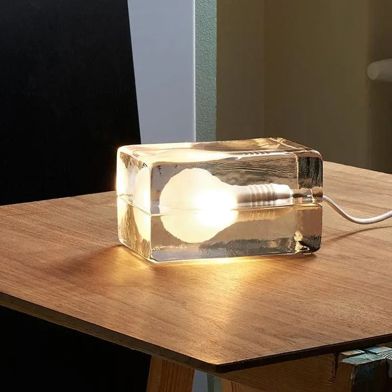 LumiCube - Lampe de table minimaliste avec cube en verre transparent - Rynova