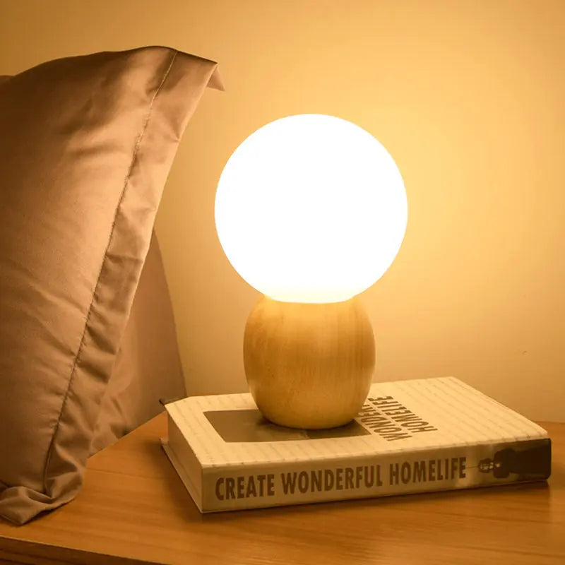 ÉclatBois - Lampe de Nuit à Boules avec Socle en Bois Naturel - Rynova
