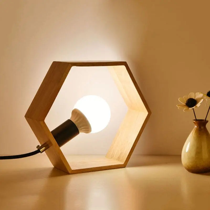 HexaLumi - Lampe de Table Hexagonale en Bois pour Ambiance Chaleureuse - Rynova