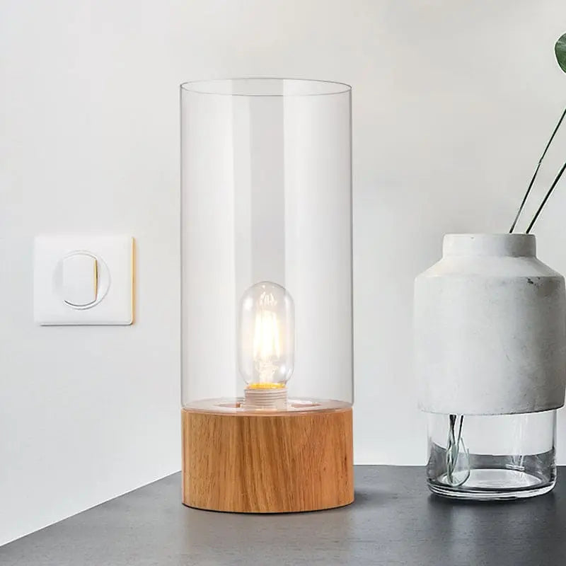 Lumeo - Lampe de Table Cylindrique Élégante avec Base en Bois - Rynova