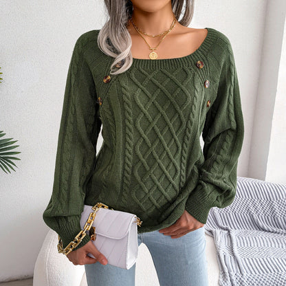 Chaleur Douce - Pull tricoté à col carré et boutons en torsion - Rynova