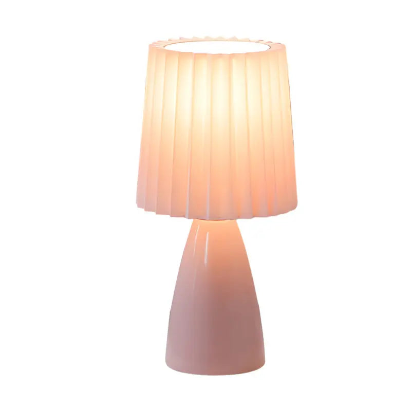 LumiAura - Lampe de table plissée en tissu de 30 cm avec base en verre et USB, Dimmable - Rynova