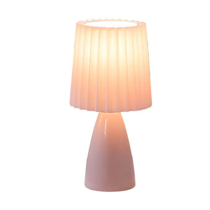 LumiAura - Lampe de table plissée en tissu de 30 cm avec base en verre et USB, Dimmable - Rynova