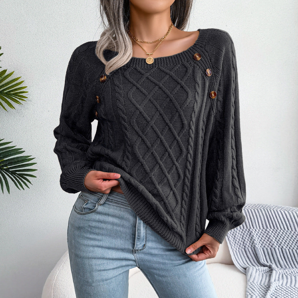 Chaleur Douce - Pull tricoté à col carré et boutons en torsion - Rynova