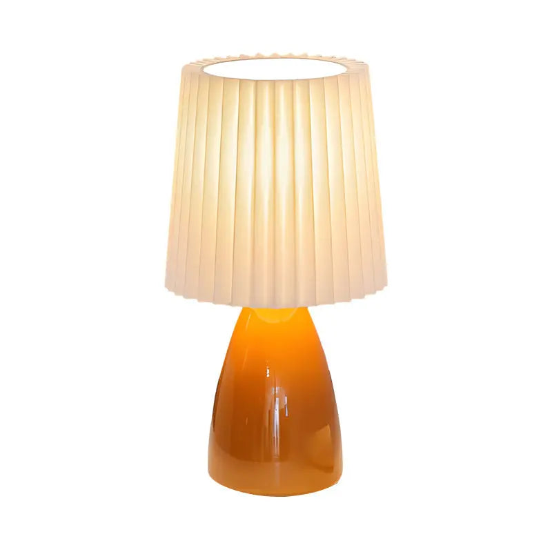 LumiAura - Lampe de table plissée en tissu de 30 cm avec base en verre et USB, Dimmable - Rynova