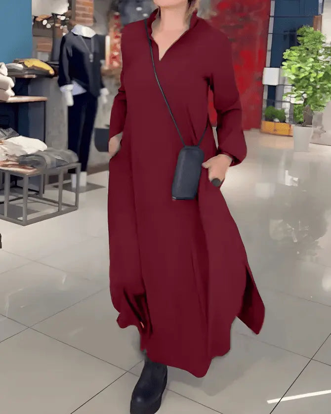 Catha - Robe Maxi Chic | Décontractée Élégante avec Col Fente Latérale - Rynova