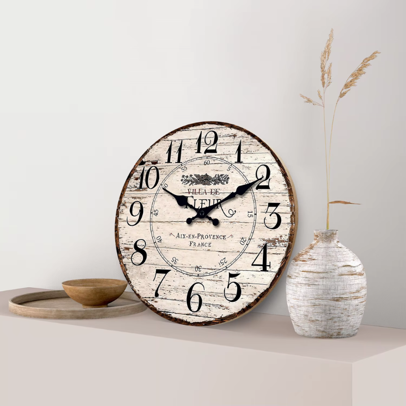 Horloge Murale Silencieuse CharmRustic – Finition Vintage en Bois, Sans Tic-Tac - Rynova