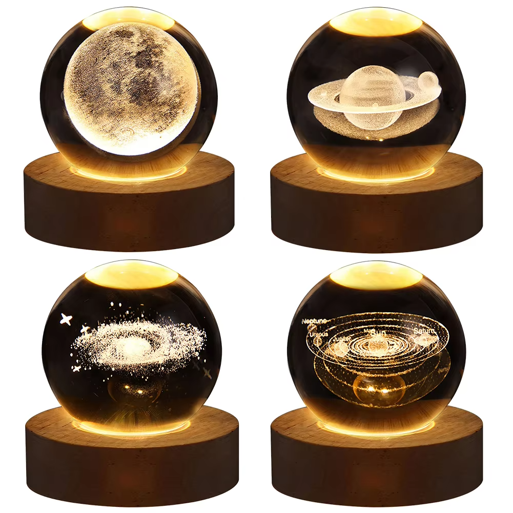 GALAXIE Éblouissante - Lampe à Crystal 3D avec Projections Planétaires - Éclairage USB Ambiance Cozy - Rynova