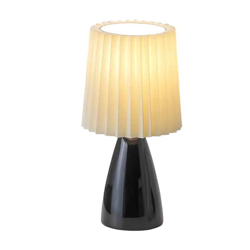 LumiAura - Lampe de table plissée en tissu de 30 cm avec base en verre et USB, Dimmable - Rynova