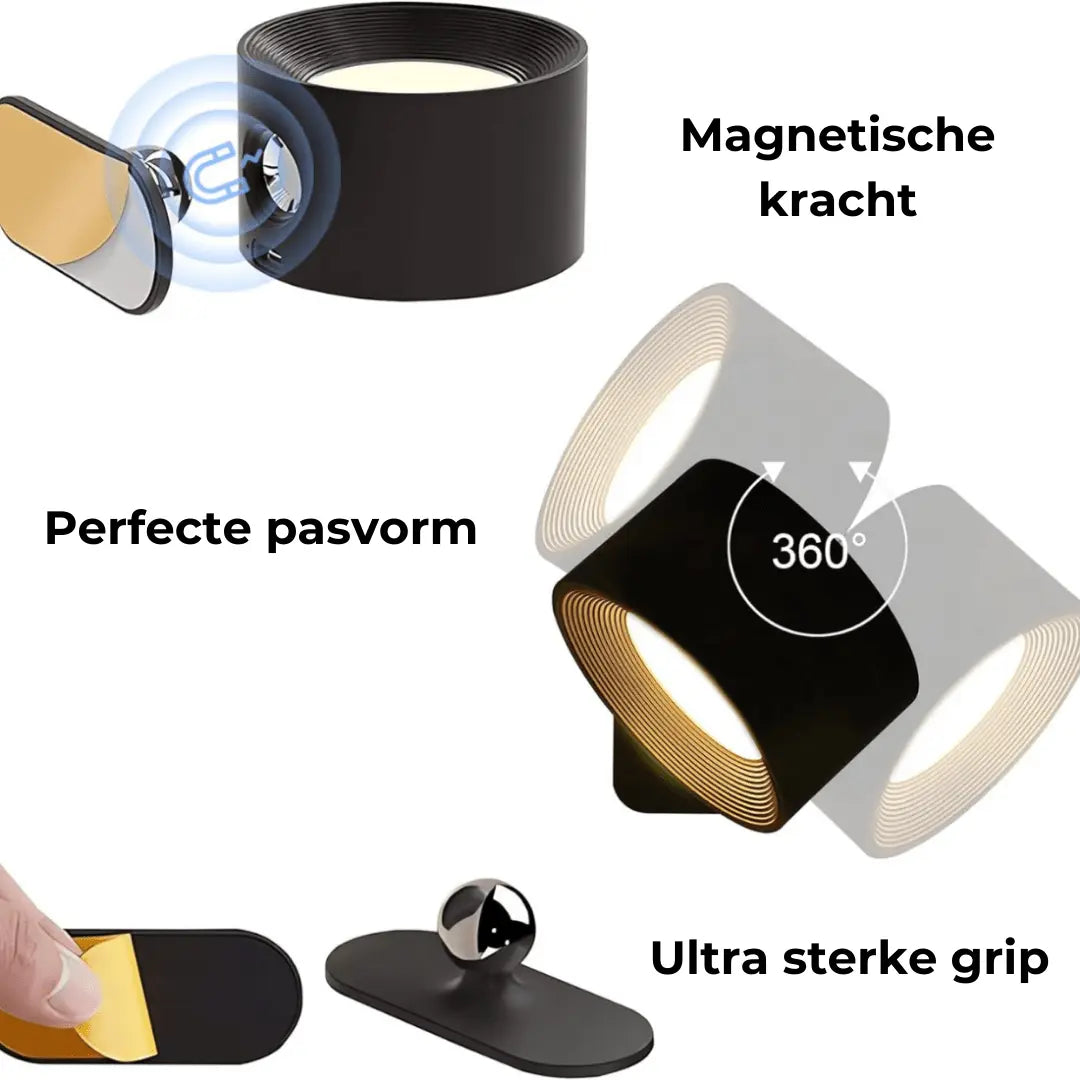 LumiFree - Lampe Murale Rechargeable sans Fil à 360° - Rynova