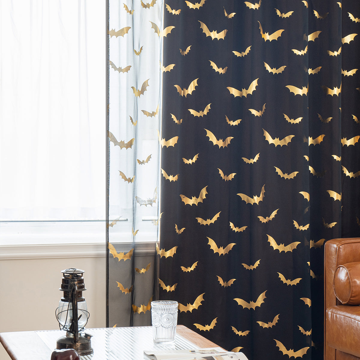 MystiTulle - Rideaux Transparants avec Motif de Chauve-Souris pour une Ambiance Envoûtante - Rynova
