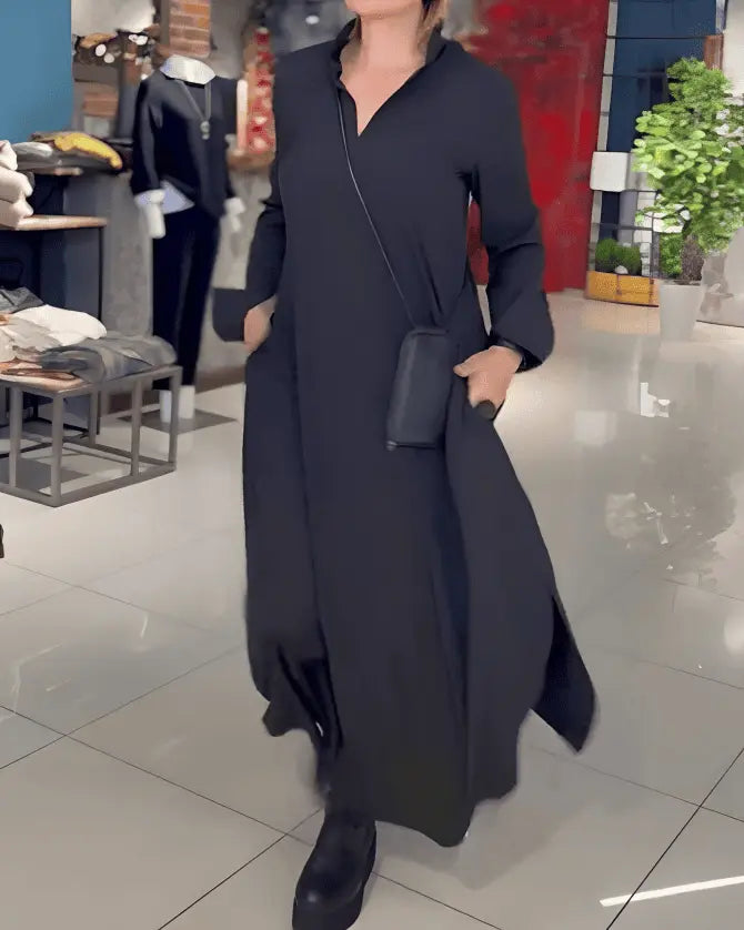 Catha - Robe Maxi Chic | Décontractée Élégante avec Col Fente Latérale - Rynova
