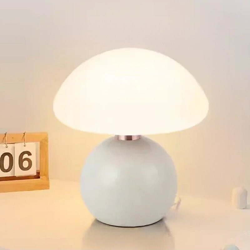 Lumière Champignon Élégante - Lampe de Table en Céramique Crème - Rynova