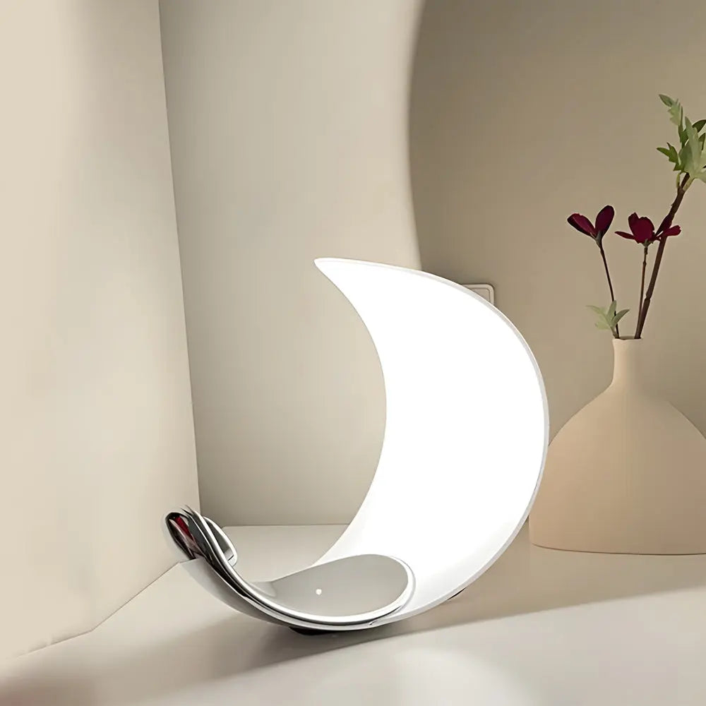 LumiLune - Lampe de Table LED en Aluminium avec Variateur Tactile en Forme de Lune Courbée D76 - Rynova