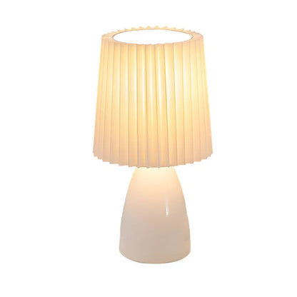 LumiAura - Lampe de table plissée en tissu de 30 cm avec base en verre et USB, Dimmable - Rynova
