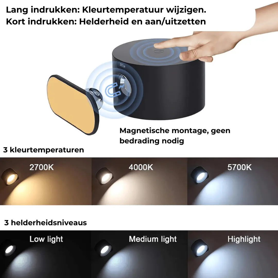 LumiFree - Lampe Murale Rechargeable sans Fil à 360° - Rynova