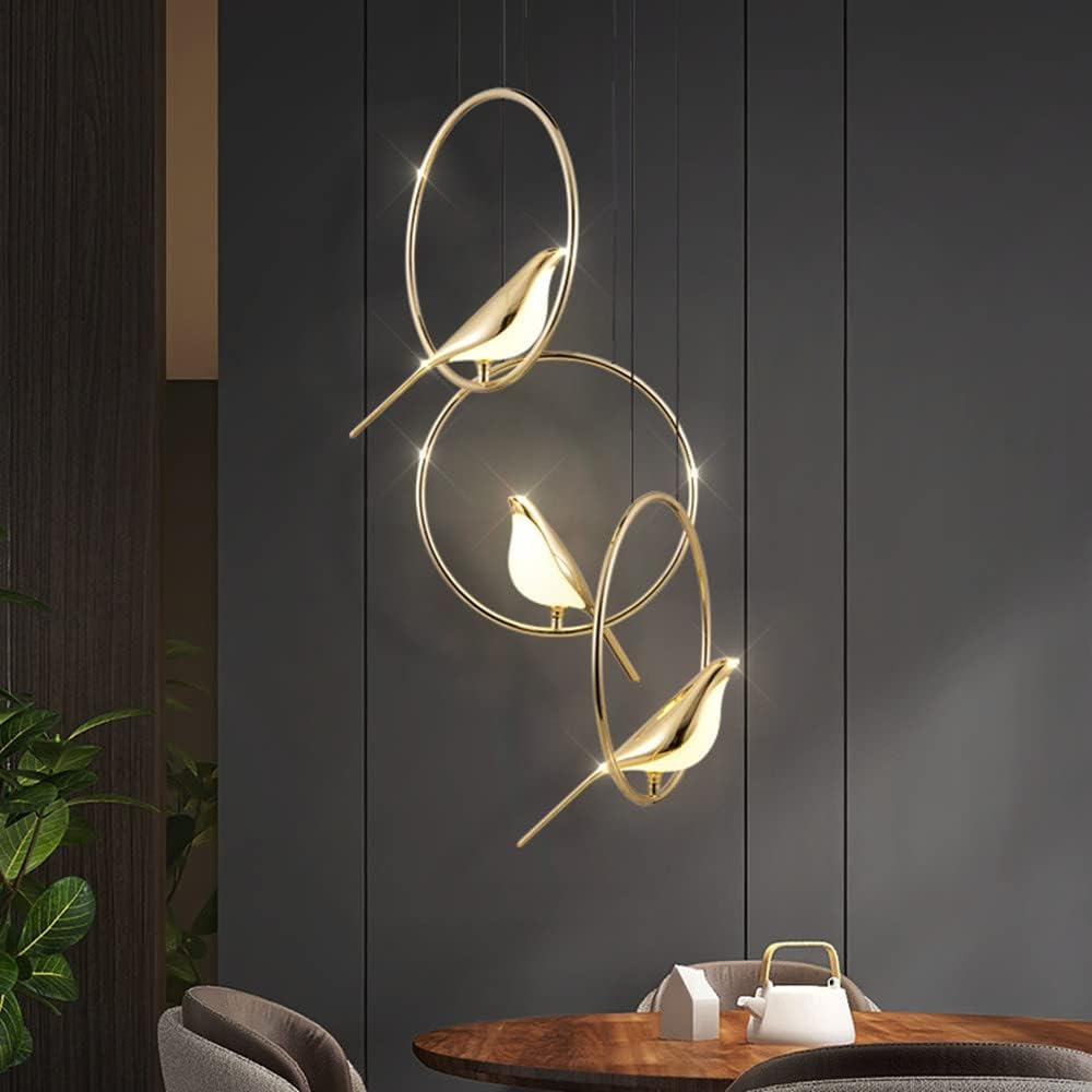 OiseauLumière - Lampe Suspendue LED Créative avec Anneaux et Oiseaux Décoratifs - Rynova
