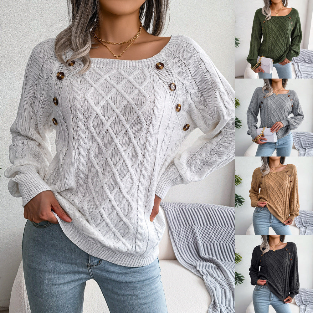 Chaleur Douce - Pull tricoté à col carré et boutons en torsion - Rynova