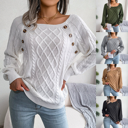 Chaleur Douce - Pull tricoté à col carré et boutons en torsion - Rynova