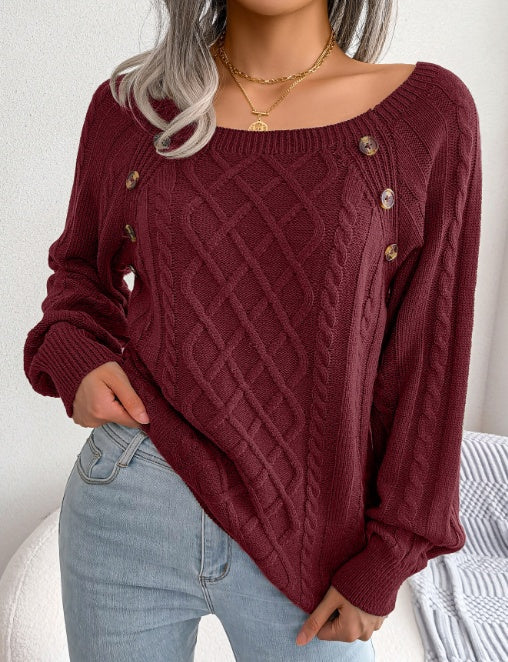 Chaleur Douce - Pull tricoté à col carré et boutons en torsion - Rynova