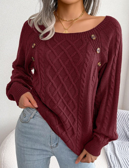 Chaleur Douce - Pull tricoté à col carré et boutons en torsion - Rynova