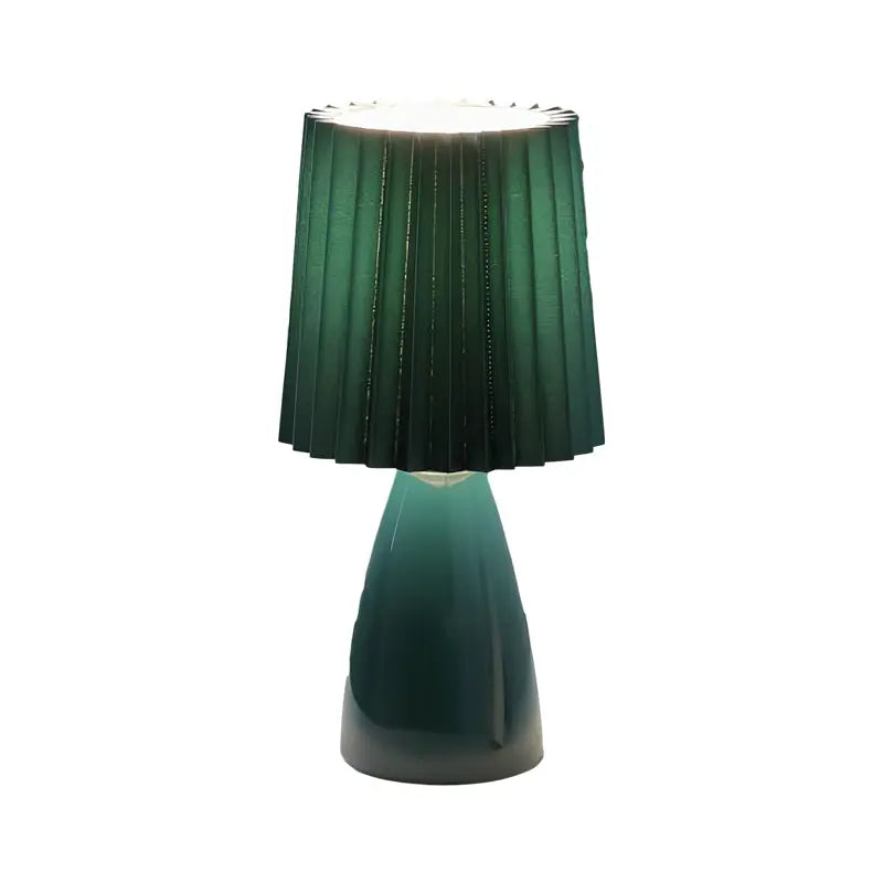 LumiAura - Lampe de table plissée en tissu de 30 cm avec base en verre et USB, Dimmable - Rynova