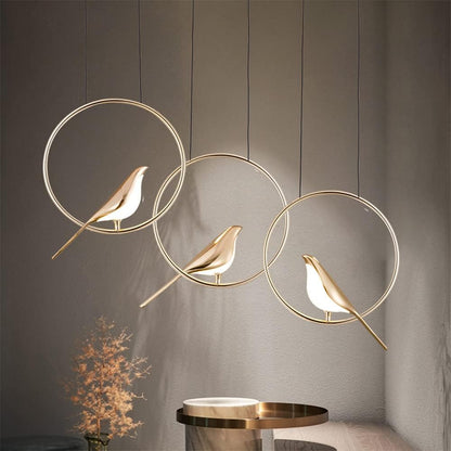 OiseauLumière - Lampe Suspendue LED Créative avec Anneaux et Oiseaux Décoratifs - Rynova