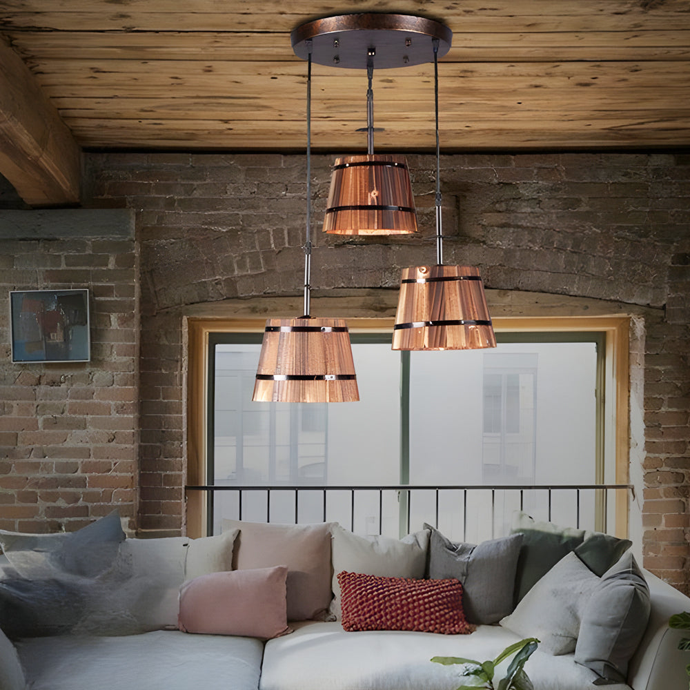 CharmeRustique - Lustre en Bois en Forme de Seau pour Bar - Rynova