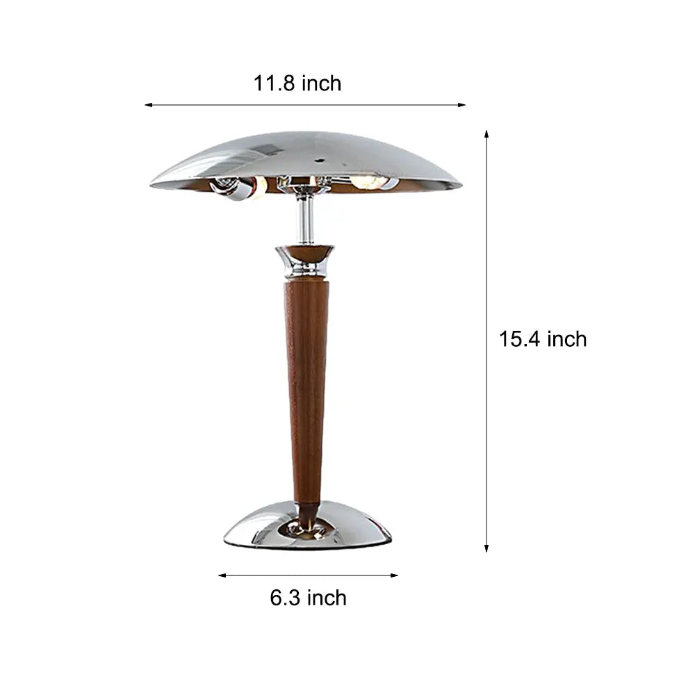 LumiVintage - Lampe de Table en Fer Chromé avec Abat-jour Champignon et Variateur en Bois 3 Positions - Rynova