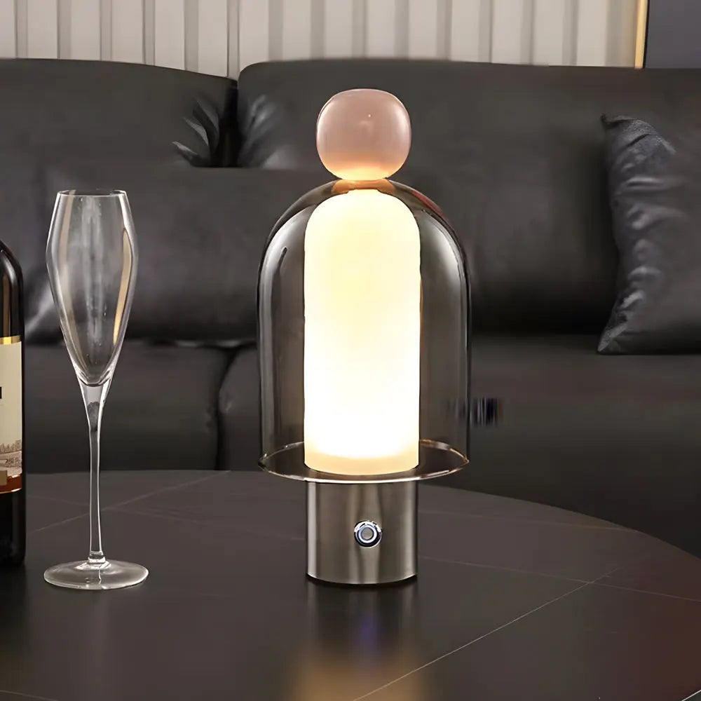 Clarté Nomade - Lampe de Table Rechargeable en Verre Transparent avec LED Dimmable - Rynova