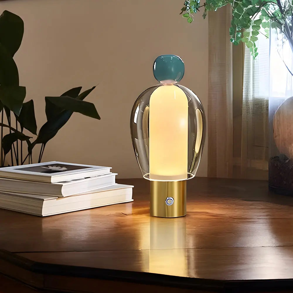 Clarté Nomade - Lampe de Table Rechargeable en Verre Transparent avec LED Dimmable - Rynova