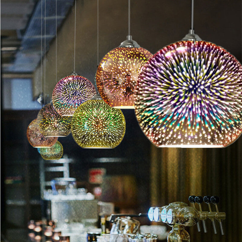 ÉclatFeu - Suspension en Verre Colorée 3D Feu d'Artifice avec Éclairage LED - Rynova