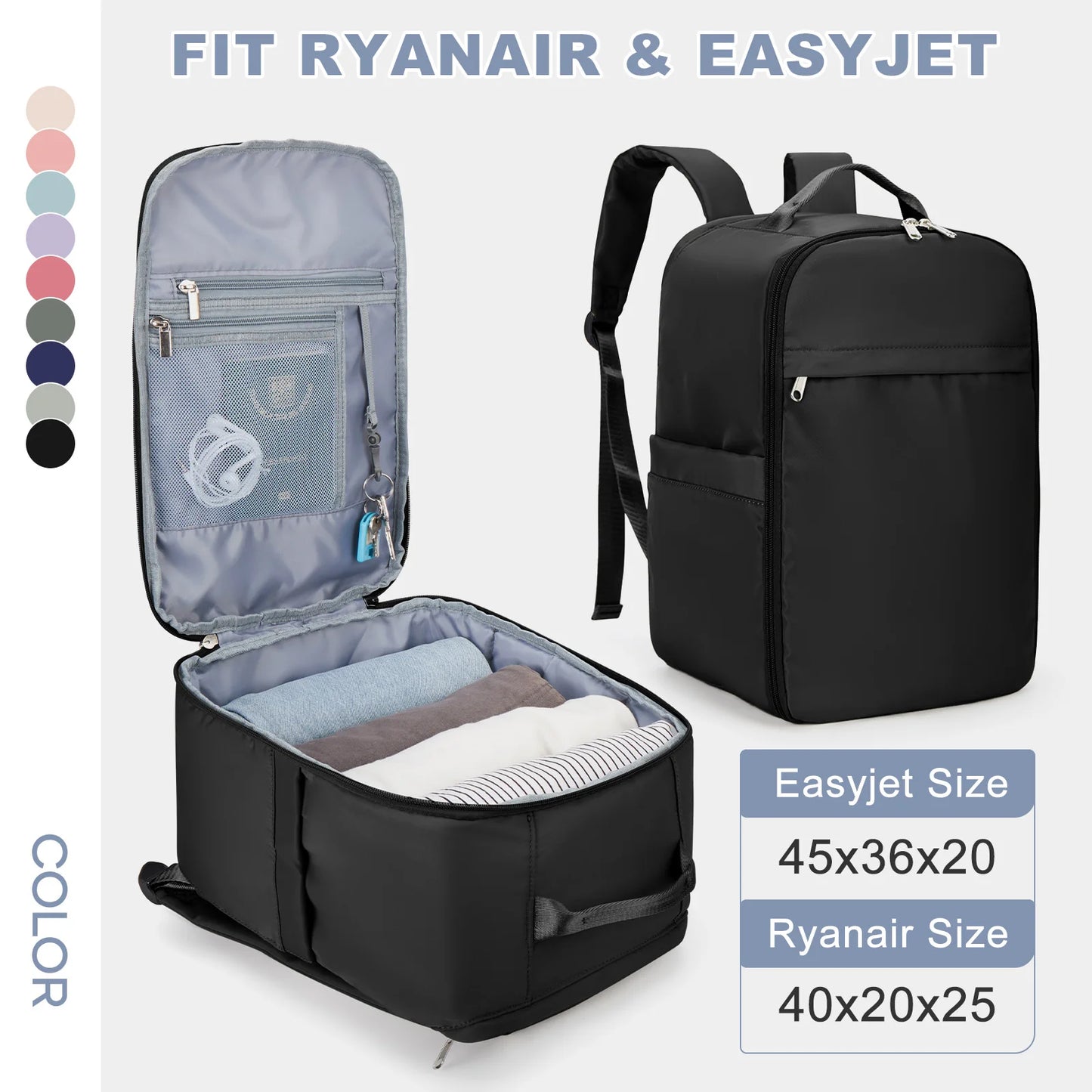 VoyagePro - Sac à Dos Cabine 40x20x25 pour Bagage à Main Ryanair et EasyJet, Sac à Dos Ordinateur pour Hommes/Femmes - Rynova