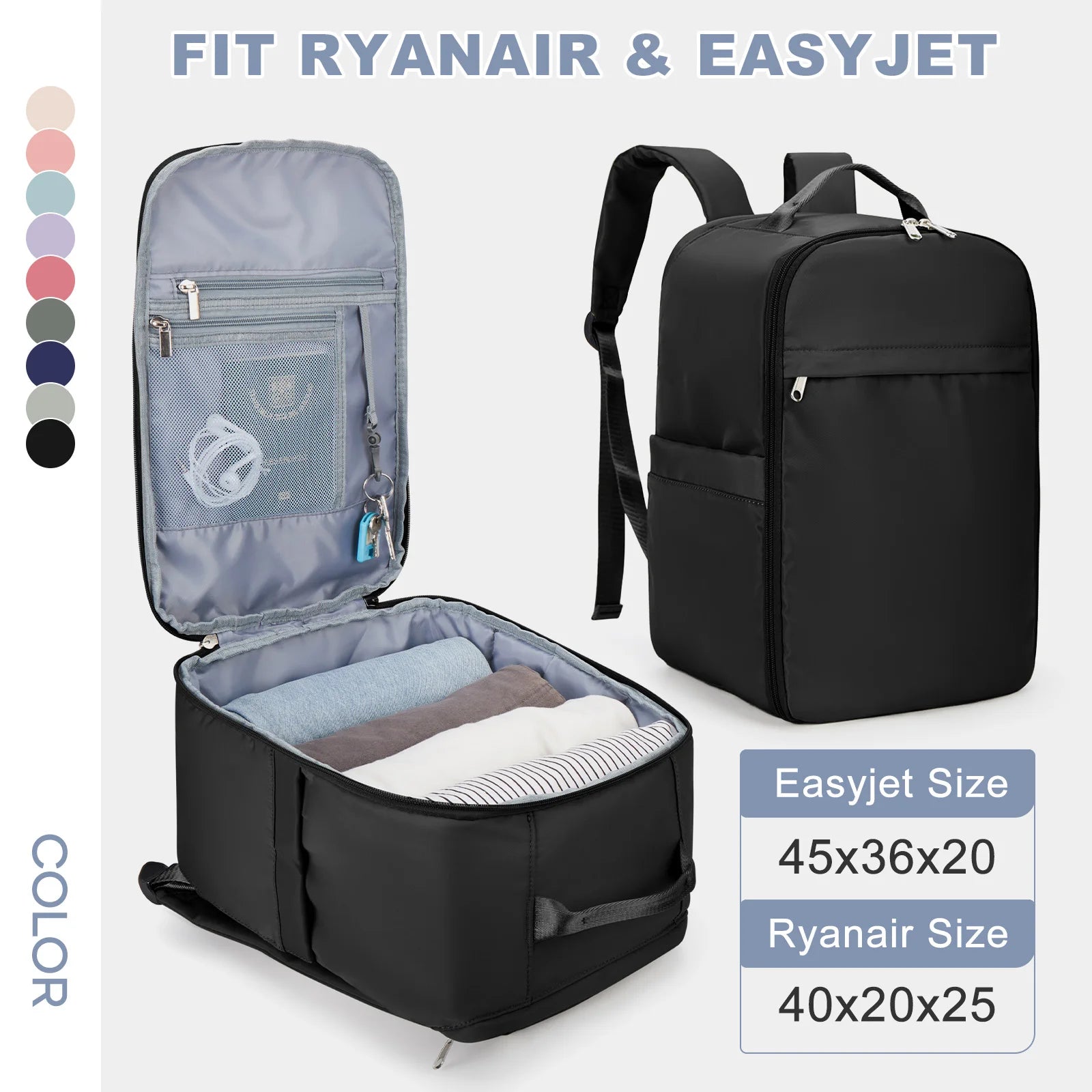 VoyagePro - Sac à Dos Cabine 40x20x25 pour Bagage à Main Ryanair et EasyJet, Sac à Dos Ordinateur pour Hommes/Femmes - Rynova