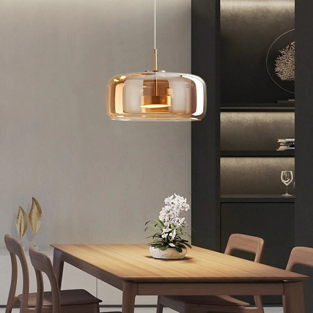 HailieLuxe – Suspension LED Rétro en Métal et Verre Ambre - Rynova