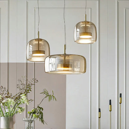HailieLuxe – Suspension LED Rétro en Métal et Verre Ambre - Rynova
