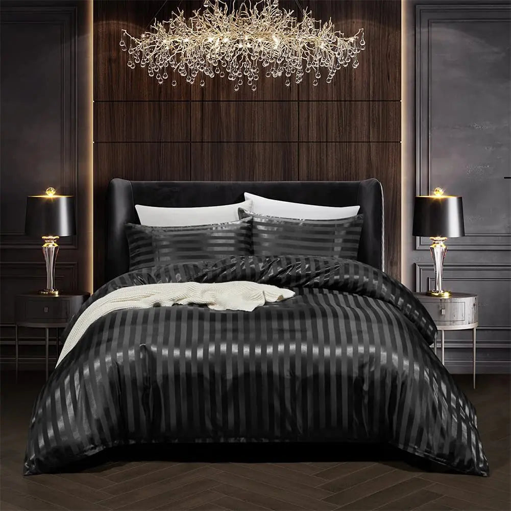 SatinÉlégance - Ensemble de housse de couette en satin noir - Rynova