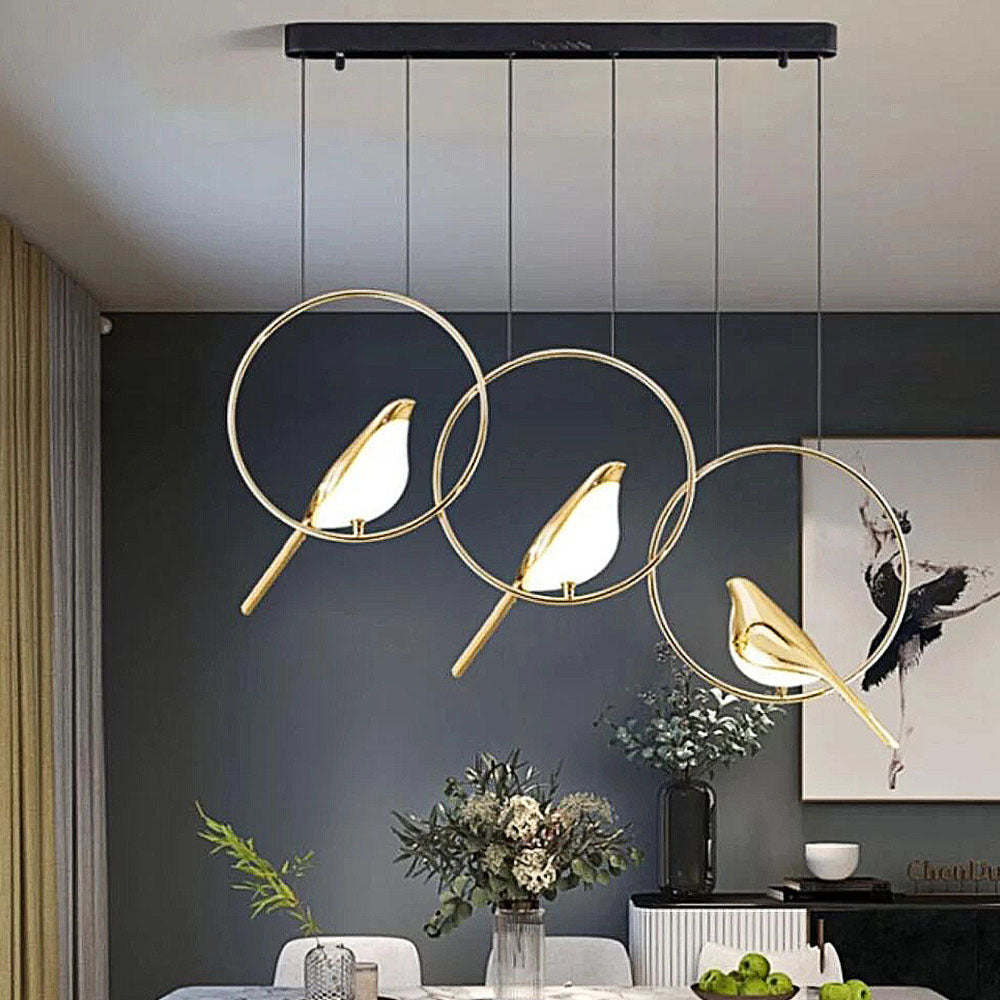 OiseauLumière - Lampe Suspendue LED Créative avec Anneaux et Oiseaux Décoratifs - Rynova