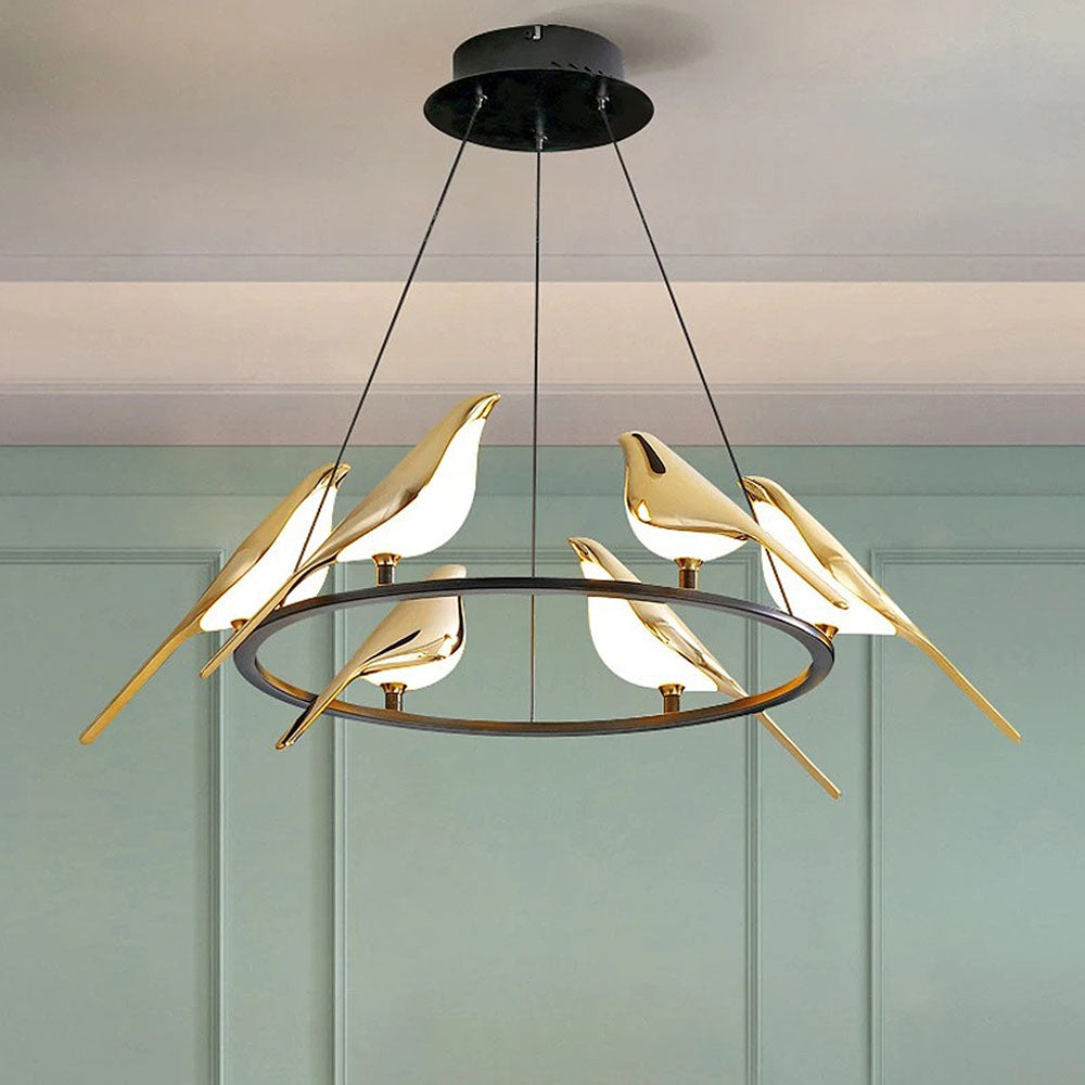 OiseauLumière - Lampe Suspendue LED Créative avec Anneaux et Oiseaux Décoratifs - Rynova