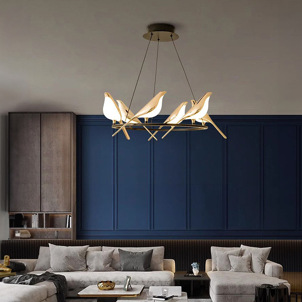 OiseauLumière - Lampe Suspendue LED Créative avec Anneaux et Oiseaux Décoratifs - Rynova